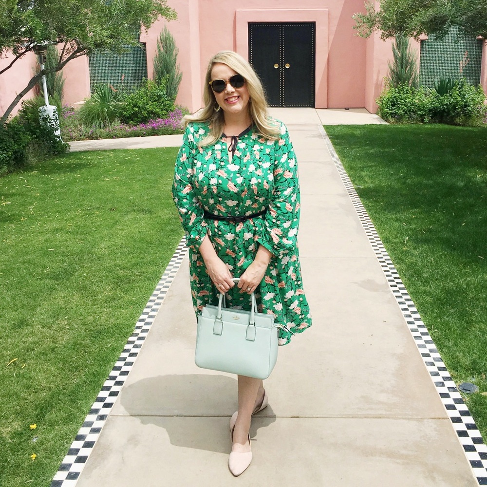 Floral Green & Pink Long Sleeve Swing Dress Size 2X
